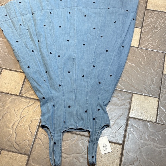 New Free Assembly Blue Denim Dress with Polka Dots - Picture 6 of 7